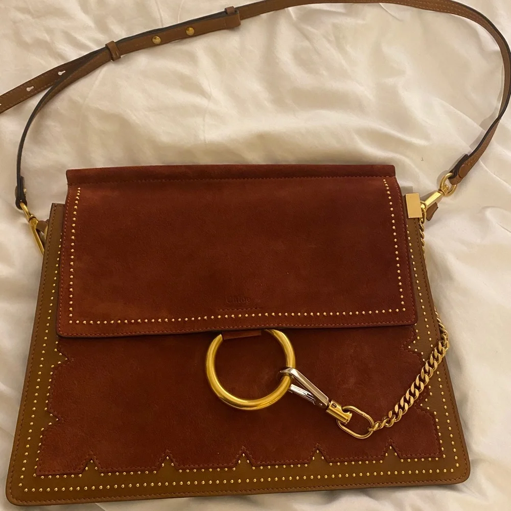 CHLOE Medium Faye Bag in Brown Suede and Leather - Picture 5 of 11
